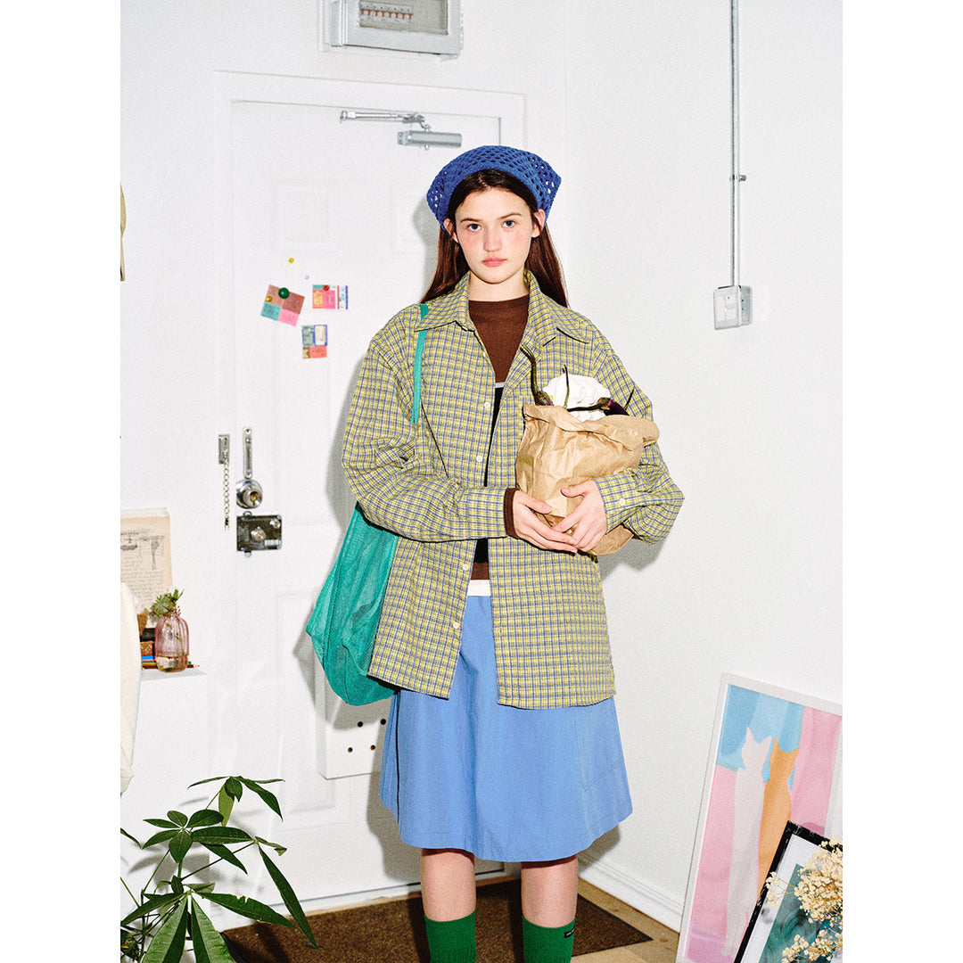 Unisex Oversize Check Shirt with boxy silhouette, straight hem and patch chest pocket Mune Fashion