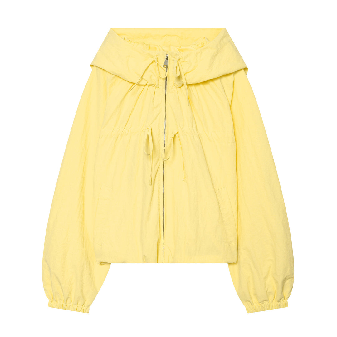 Ladies Hooded Cropped Outdoor Jacket with Drawstring and Elastic Hem Mune Fashion