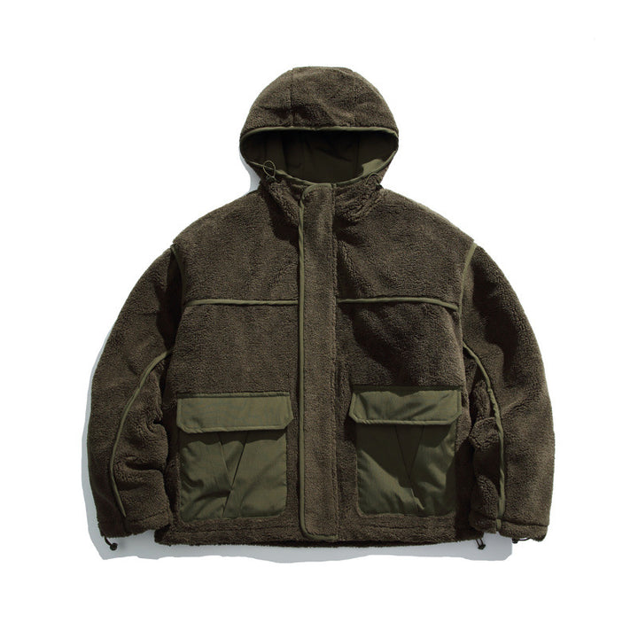 Unisex Kastige Fleece Hoodie with Utility Pockets and Drawstring Hem Mune Fashion