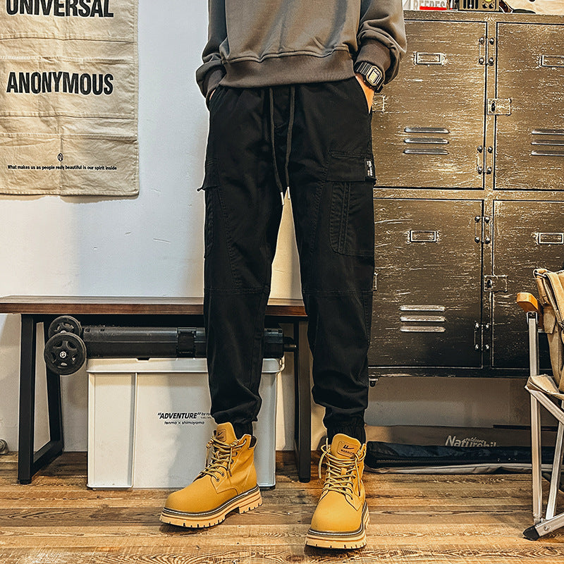 Men's cargo pants in urban utility style with elastic waistband and cuffs