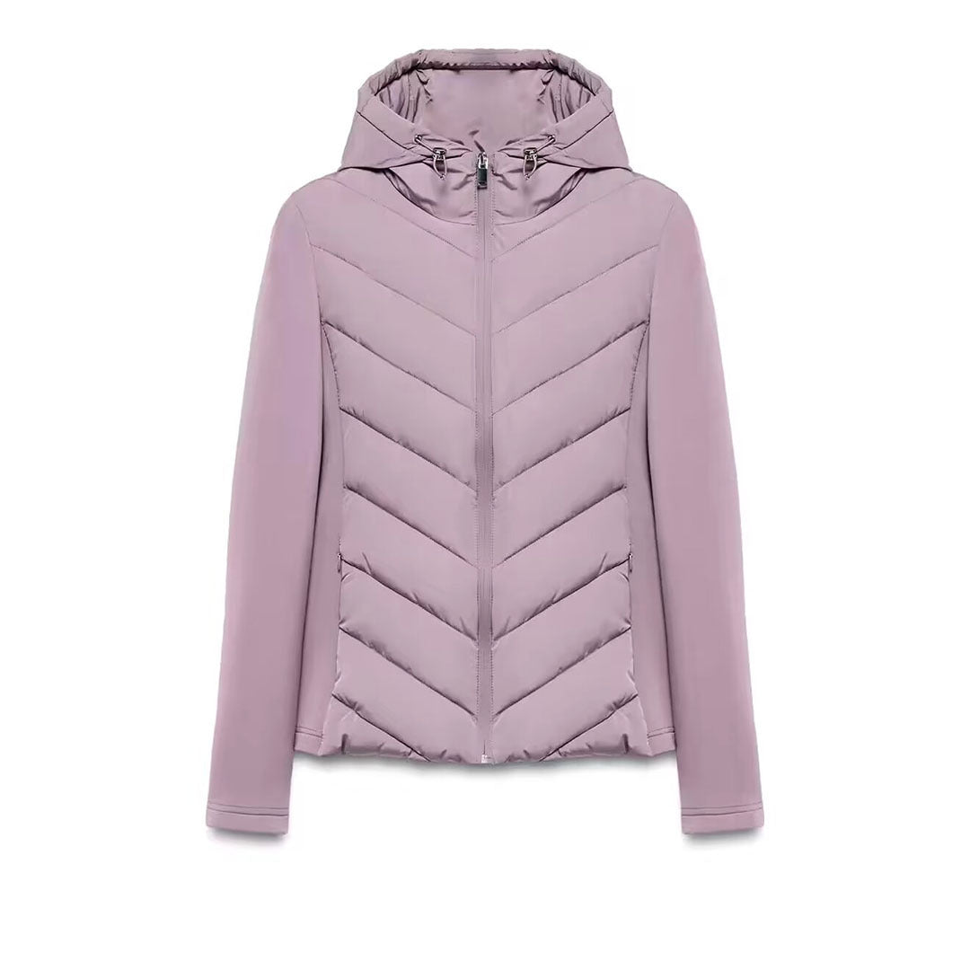 Women's hybrid quilted jacket with padding, hood, and elastic sleeve inserts Mune Fashion