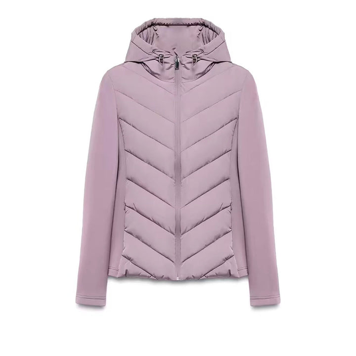 Women's hybrid quilted jacket with padding, hood, and elastic sleeve inserts Mune Fashion