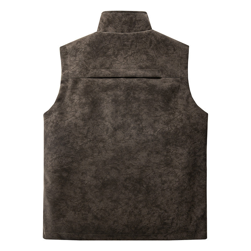 Men's utility vest in velour look with stand-up collar, multi pockets, and full zip Mune Fashion