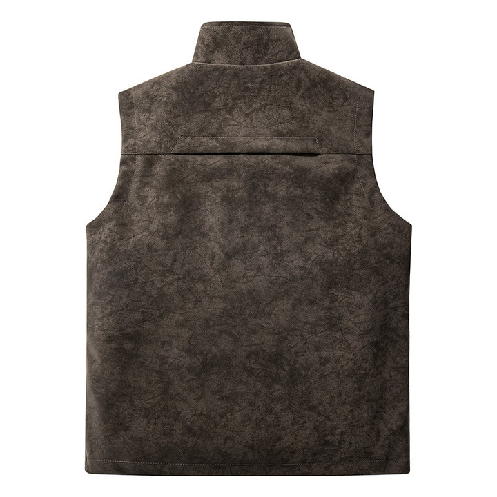 Men's utility vest in velour look with stand-up collar, multi pockets, and full zip Mune Fashion