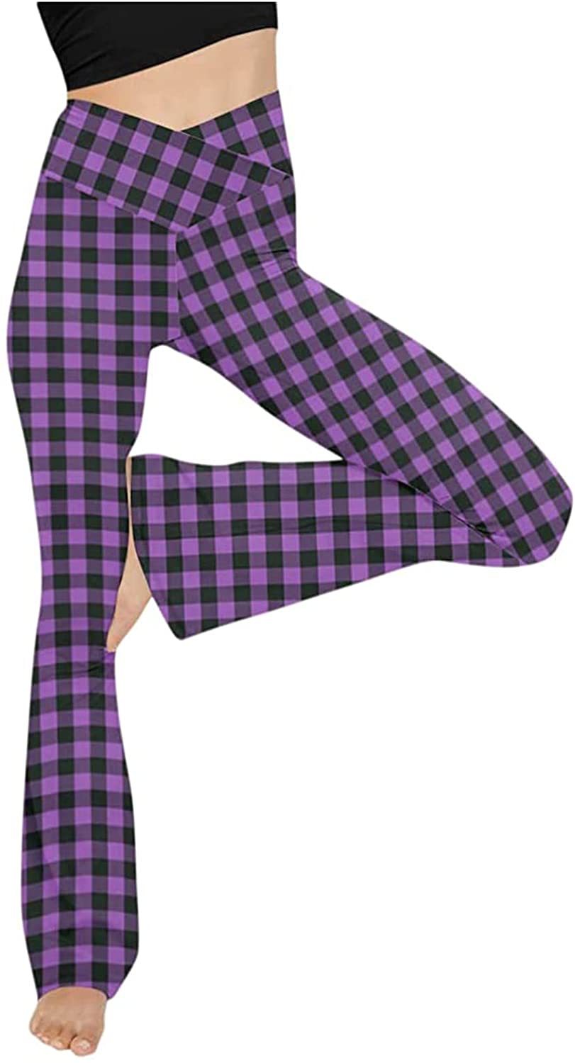Women's mid-rise yoga pants with crossover waistband and flared hem with slit Mune Fashion