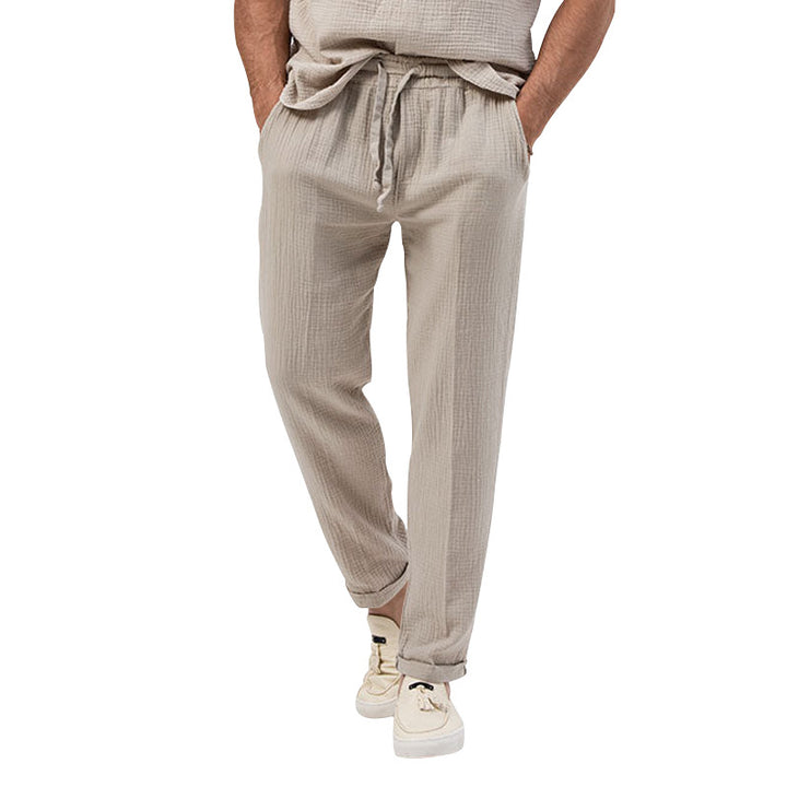 Men's casual linen relaxation pants with elastic drawstring waistband and practical side pockets Mune Fashion