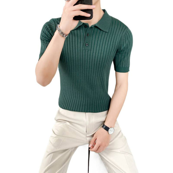 Men's Fashionable Short Sleeve Polo Shirt with Ribbed Structure Mune Fashion
