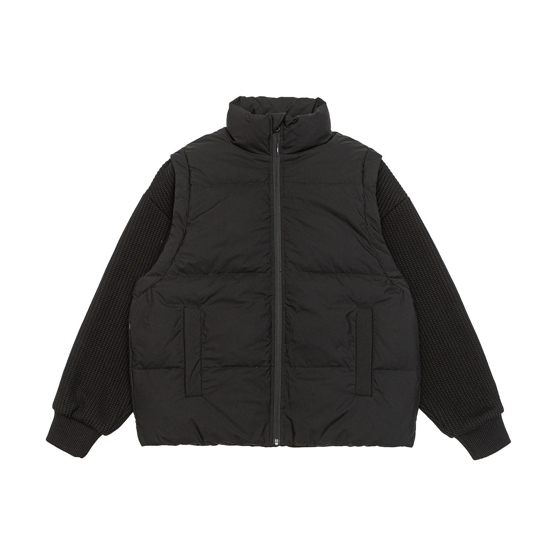 Men's Insulated Hybrid Quilted Jacket with Knitted Sleeves and High Standing Collar Mune Fashion