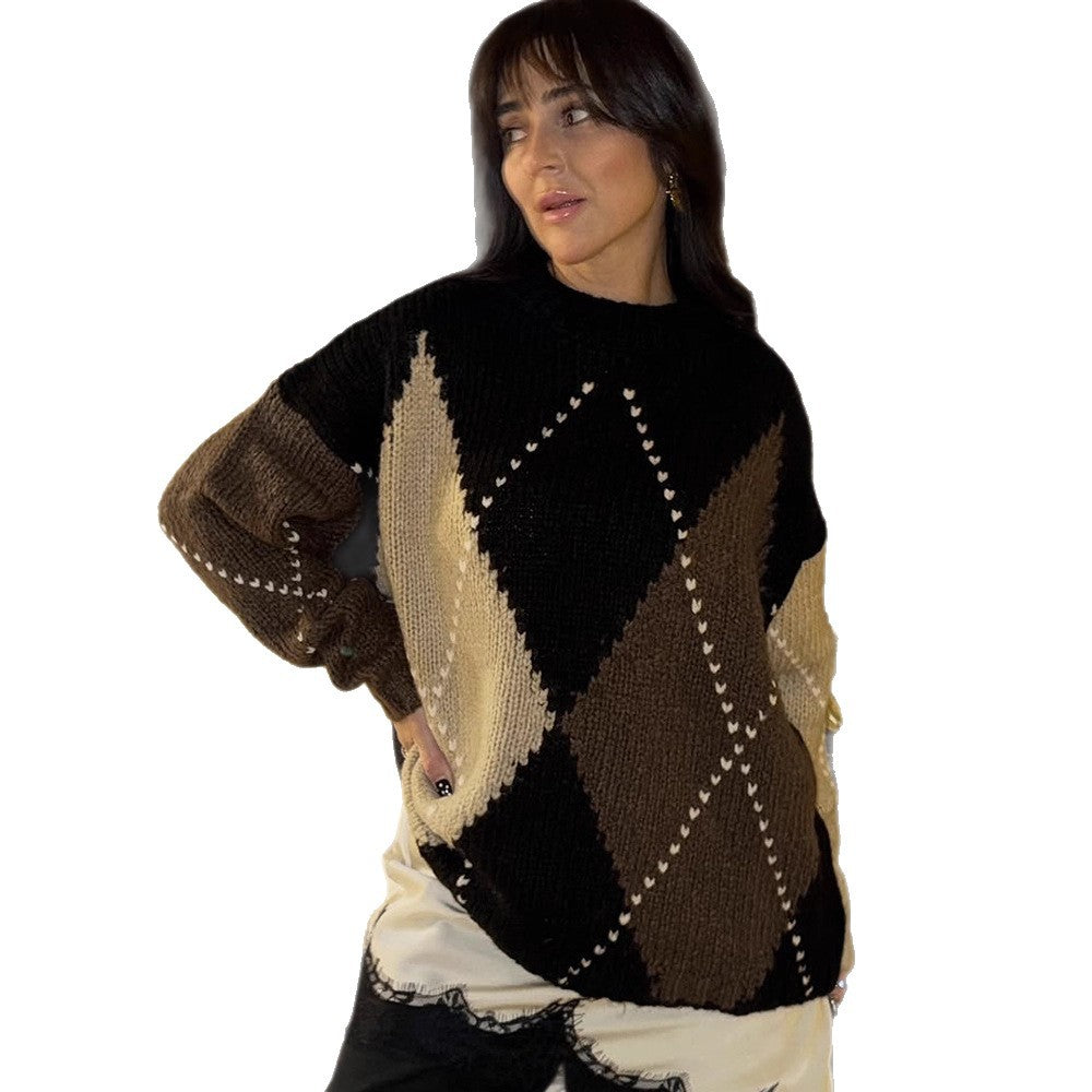 Women's chunky knit oversized sweater with diamond knit pattern Mune Fashion