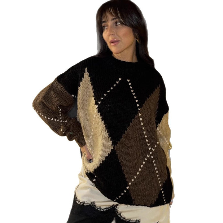 Women's chunky knit oversized sweater with diamond knit pattern Mune Fashion