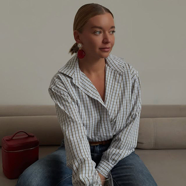 Women's Checked Oversized Shirt with Extended Hem Mune Fashion