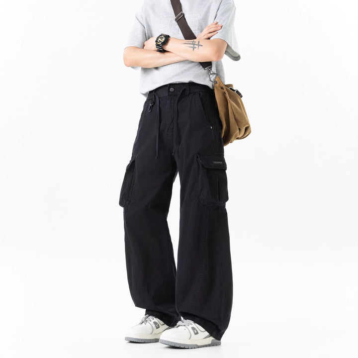Men's Wide Utility Cargo Bermuda with Elastic Waistband and Multiple Pockets Drune