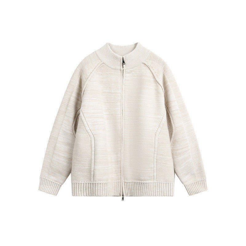 Unisex Thick Knit Zip Jacket with High Stand-Up Collar and Two-Way Zipper Mune Fashion