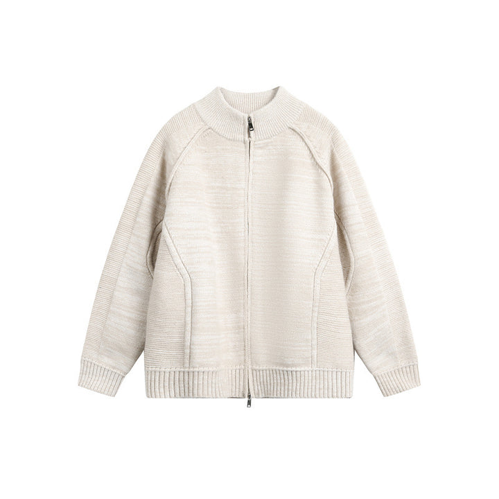 Unisex Thick Knit Zip Jacket with High Stand-Up Collar and Two-Way Zipper Mune Fashion