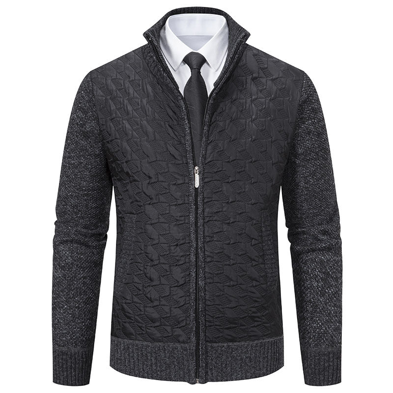 Men's Quilted Hybrid Cardigan with Stand-up Collar, Contrast Sleeves, and Full Zip Mune Fashion