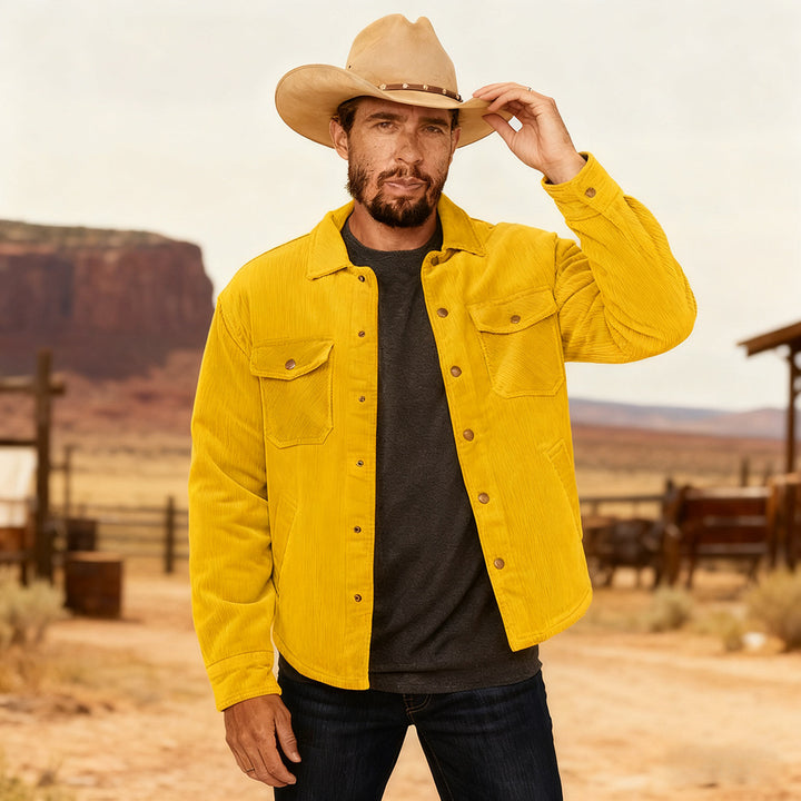 Men's Corduroy Shirt Jacket in Western Style with Flap Chest Pockets Mune Fashion