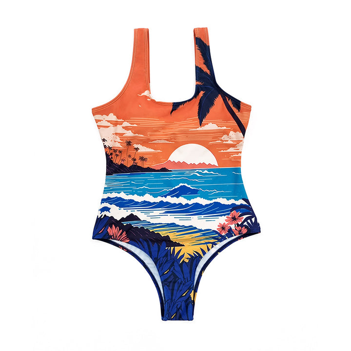 Women's One-Piece Swimsuit with Lively Beach Design Mune Fashion