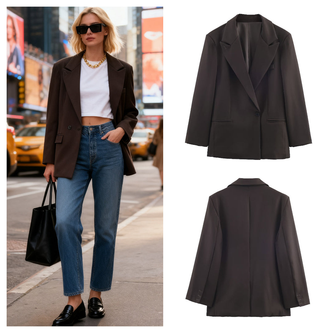 Women's Tailored Longline Blazer with Notched Lapel and One-Button Closure Mune Fashion