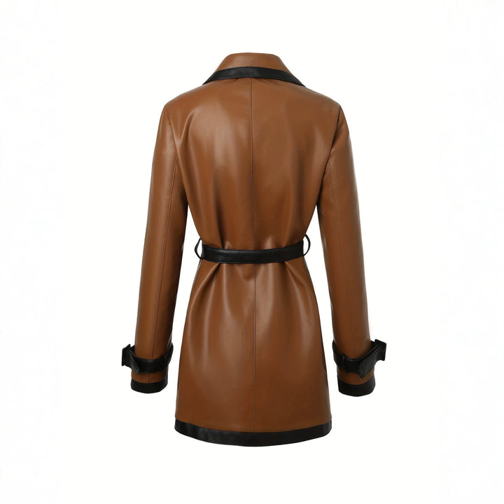 Women's Fashionable Faux Leather Trench Coat Mune Fashion