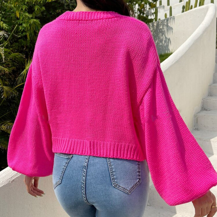 Women’s Cropped Cardigan made of cotton blend with 3D flower applications Mune Fashion
