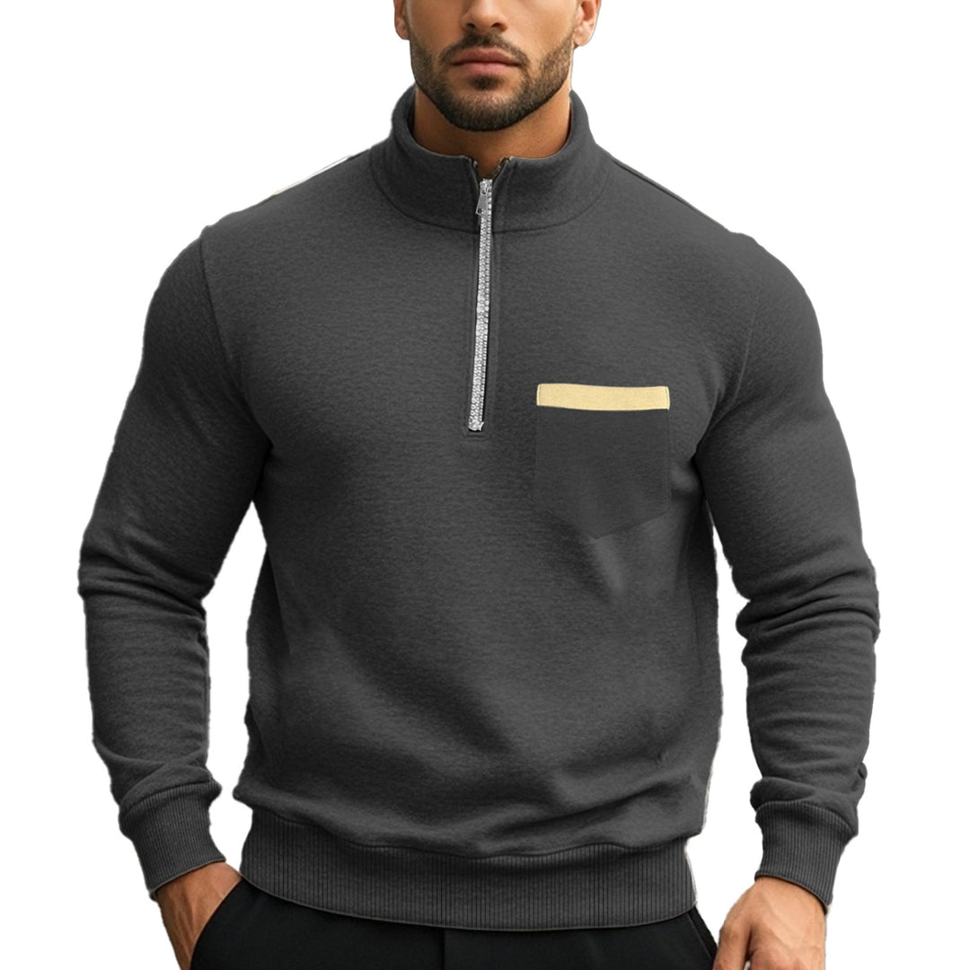 Men's brushed sweat half-zip with contrasting inner collar and elastic hem Mune Fashion