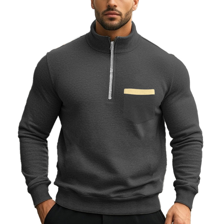 Men's brushed sweat half-zip with contrasting inner collar and elastic hem Mune Fashion