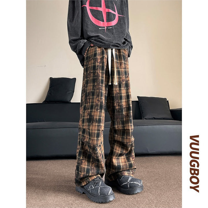 Men's wide checkered flannel pants with drawstring in baggy cut Mune Fashion