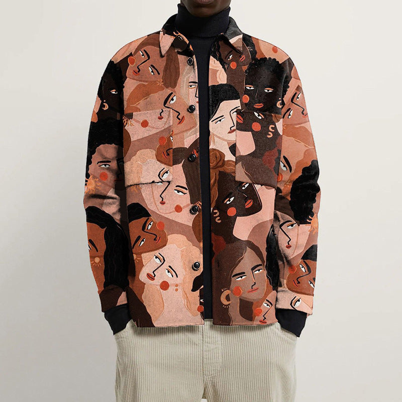 Women’s Oversized Wool-Look Shirt with Asymmetrical Bird Print and Flap Pocket Mune Fashion