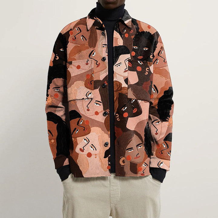 Women’s Oversized Wool-Look Shirt with Asymmetrical Bird Print and Flap Pocket Mune Fashion