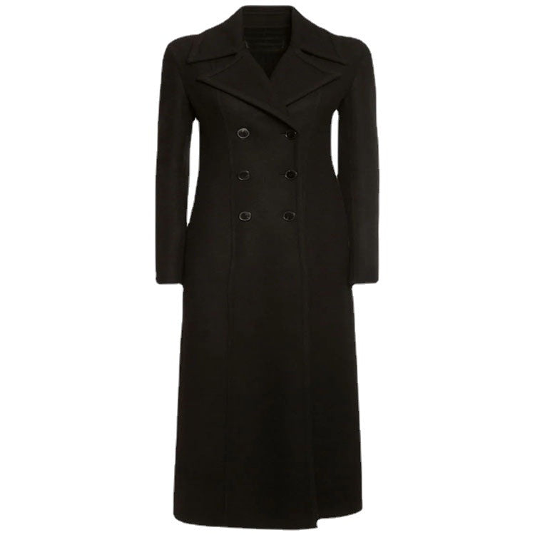 Women's Elegant Floor-Length Wool Blend Long Coat in Clean-Cut Double Breasted with Textured Shoulder Part Mune Fashion
