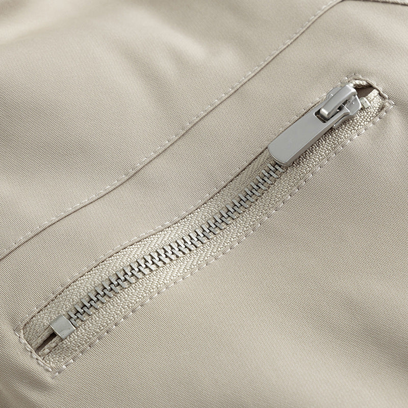 Unisex Boxy transitional jacket with high stand collar, contrasting panels and zip pockets Mune Fashion