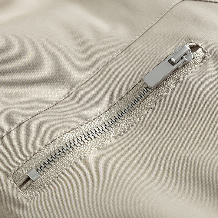 Unisex Boxy transitional jacket with high stand collar, contrasting panels and zip pockets Mune Fashion