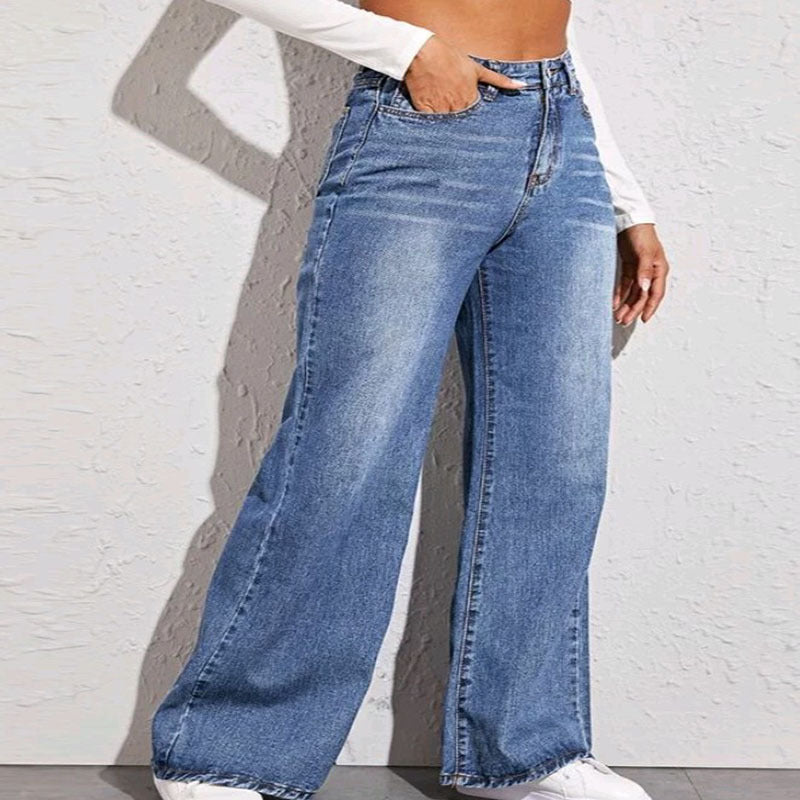 Women's high-waisted wide denim jeans with extra wide leg and raw hem Mune Fashion