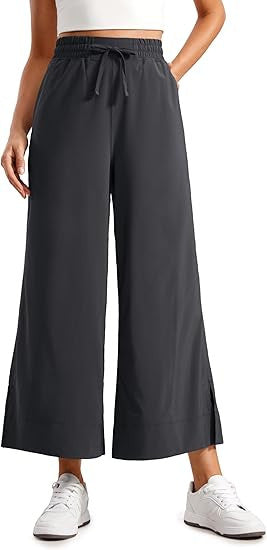 Women's wide culotte pants with elastic waistband, drawstring and side slits Mune Fashion