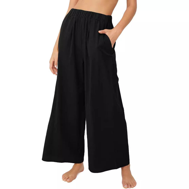 Women Lightweight Palazzo Pants with Wide Leg, Elastic Waistband and Side Pockets Mune Fashion