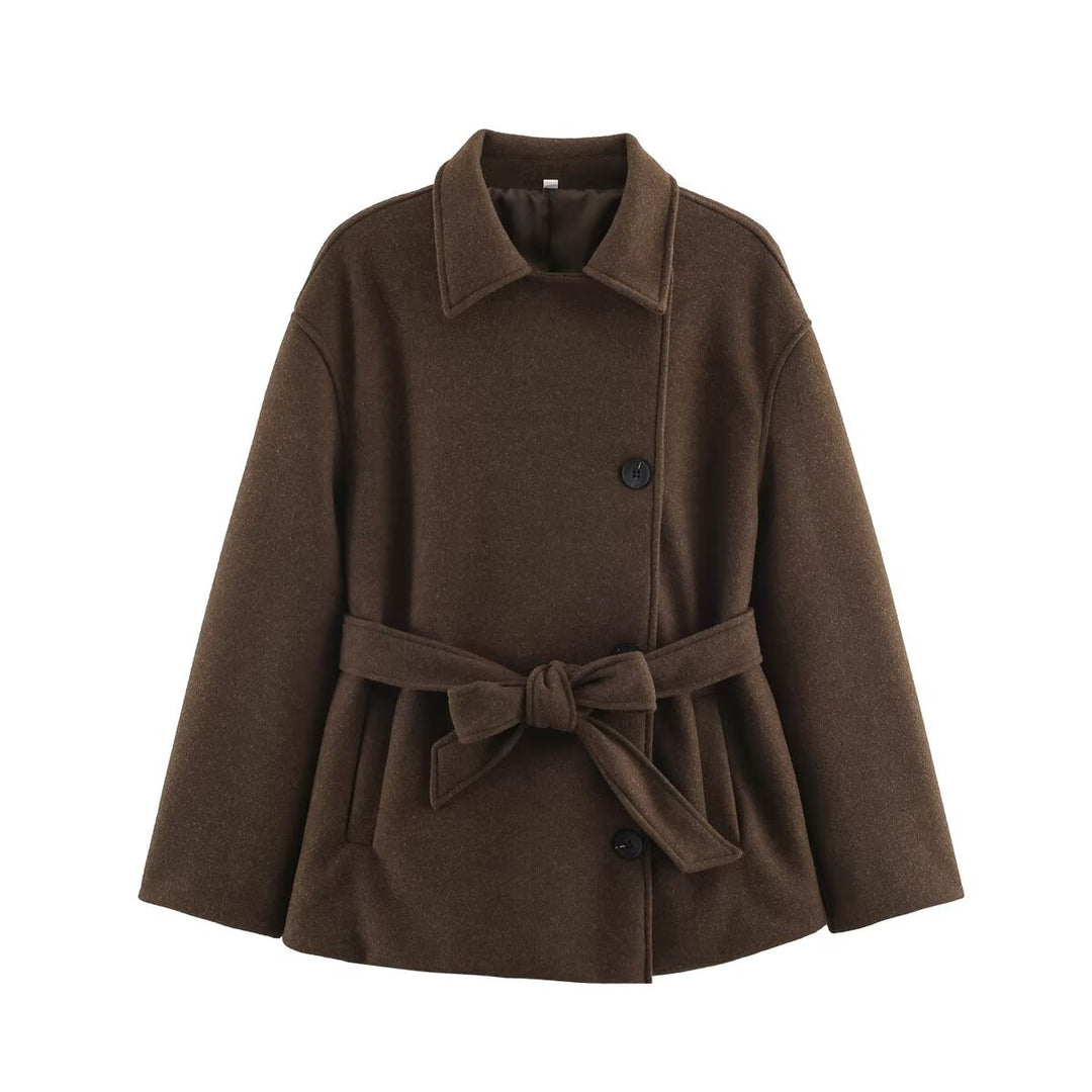 Women’s short wrap coat with belted waist and boxy silhouette Mune Fashion