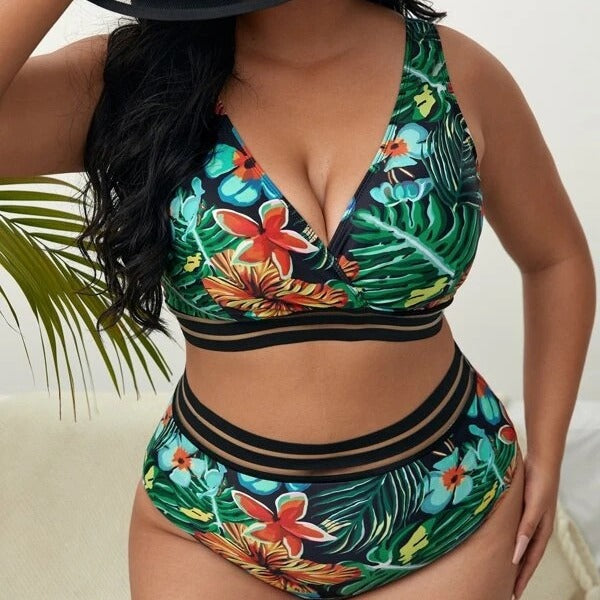Women's Colorful Patterned Bikini with Wide Underbust Band Mune Fashion