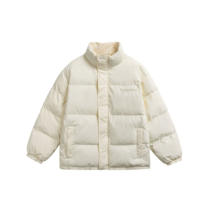 Women's short padded stand-collar puffer jacket with concealed snap button placket Mune Fashion