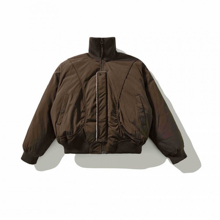 Unisex Short Cut Volume Bomber Jacket with High Ribbed Collar, Concealed Press Stud Placket and Rounded Flap Pockets Mune Fashion