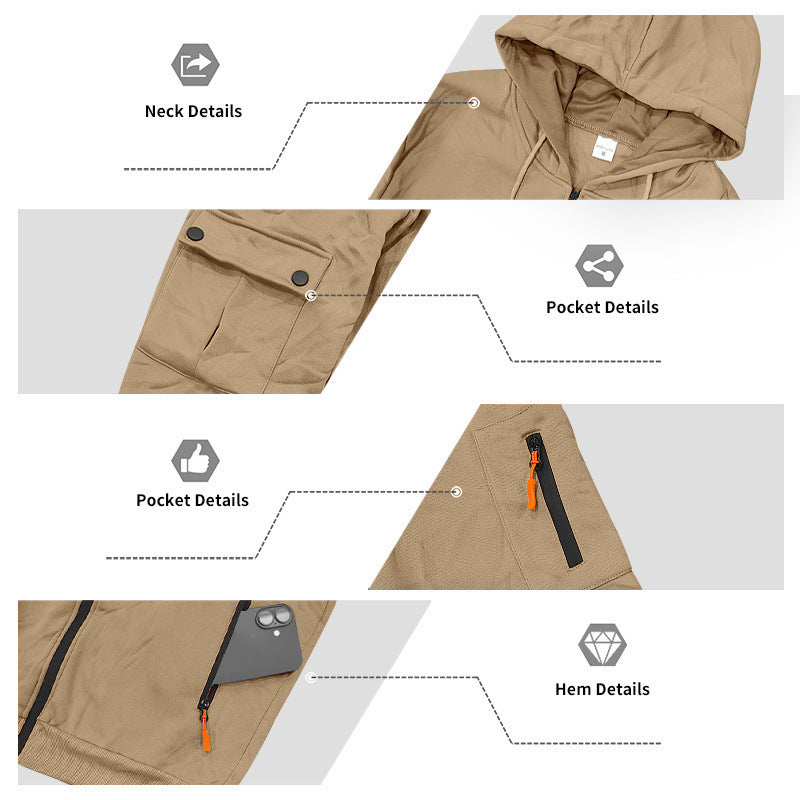 Men's hooded sweatshirt jacket with full zip and multiple security pockets Mune Fashion