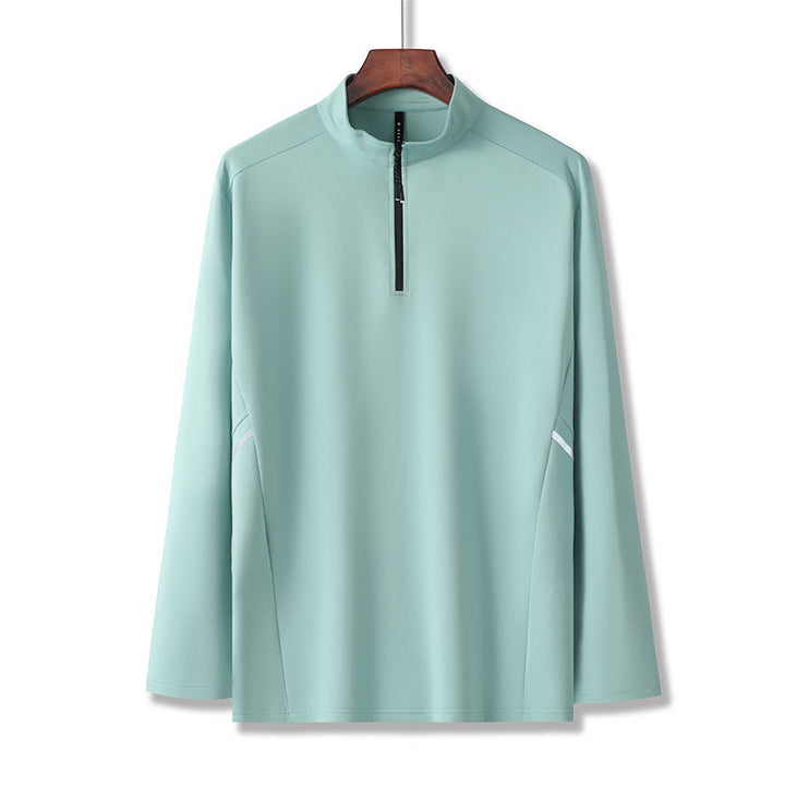 Men's Lightweight Sporty Long Sleeve Polo Shirt with Short Zipper and Stand-Up Collar Mune Fashion