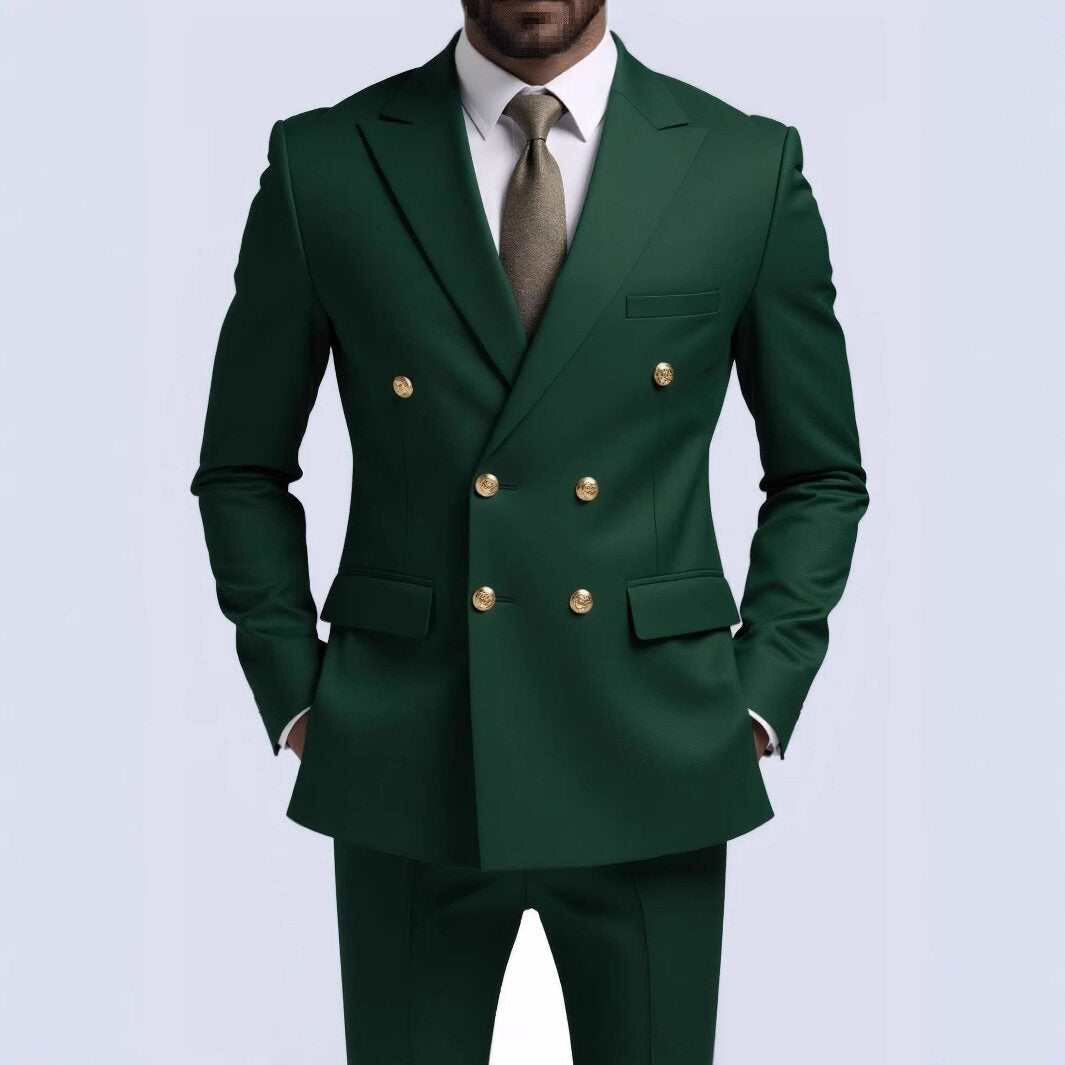 Men's double-breasted Slim-Fit suit with gold decorative buttons and slim business trousers Mune Fashion