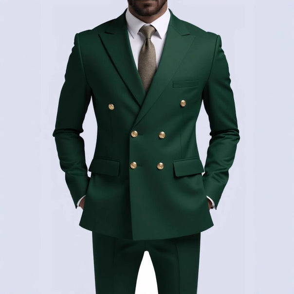 Men's double-breasted Slim-Fit suit with gold decorative buttons and slim business trousers Mune Fashion