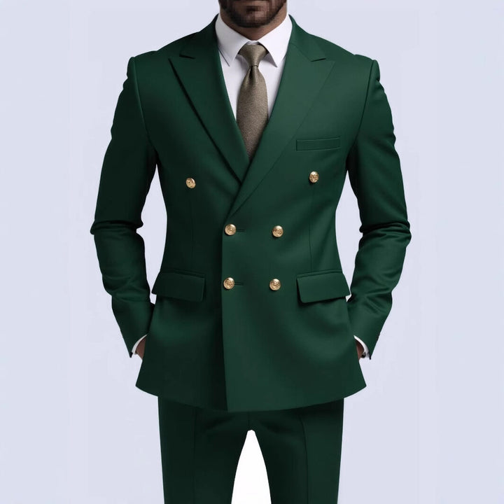 Men's double-breasted Slim-Fit suit with gold decorative buttons and slim business trousers Mune Fashion