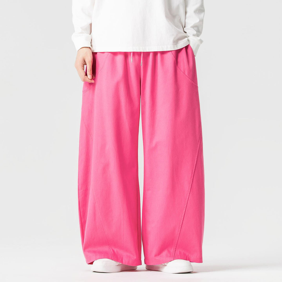 Men's Wide Lounge Pants in Palazzo Cut made of Cotton Blend with Drawstring and Side Pockets Mune Fashion