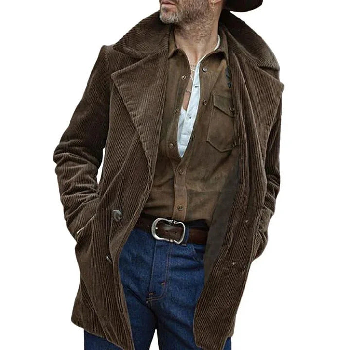 Men's cord coat with wide lapels and double-breasted button placket Mune Fashion