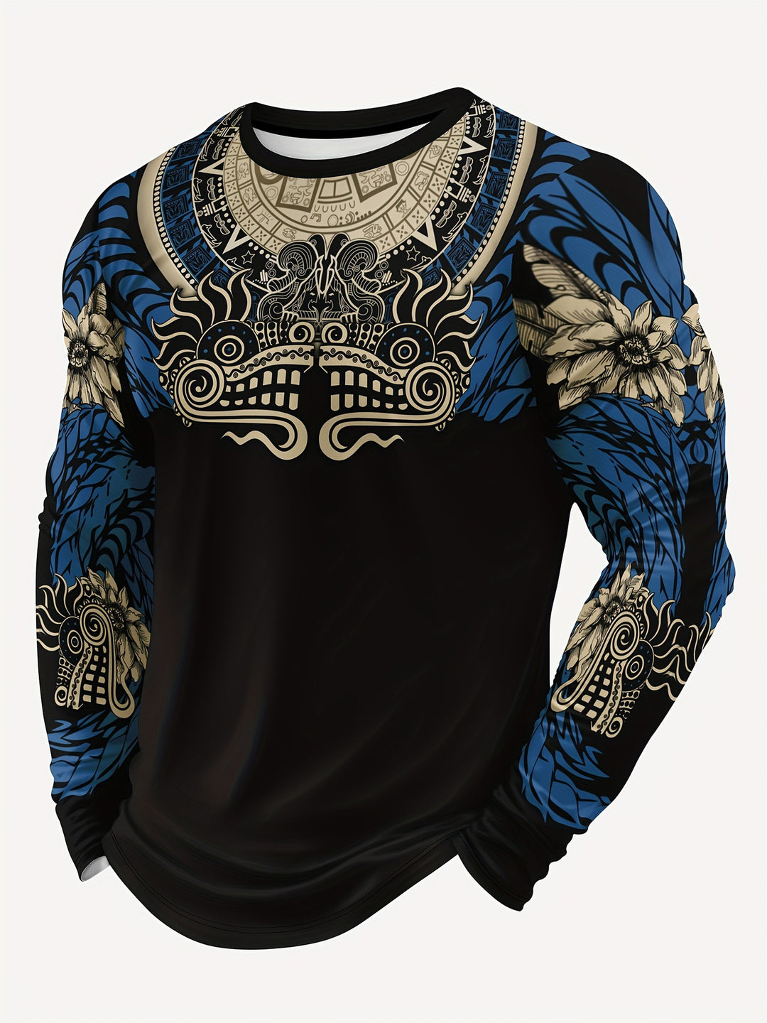 Men's sporty long sleeve shirt with unique Aztec motif Mune Fashion
