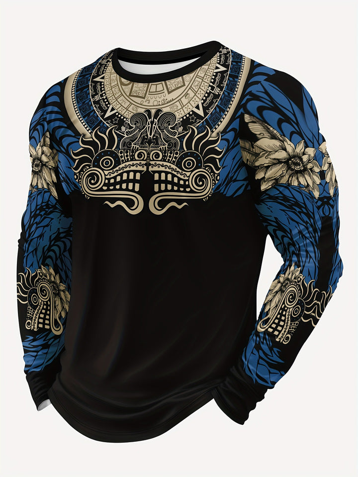 Men's sporty long sleeve shirt with unique Aztec motif Mune Fashion
