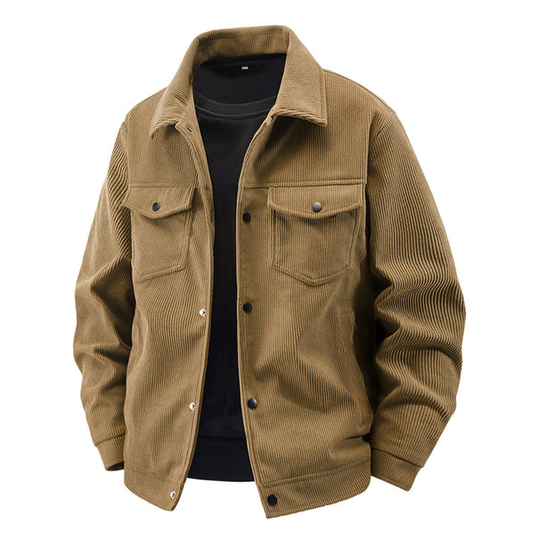 Men's quilted cord jacket in trucker style with snap button closure and patch chest pockets Mune Fashion