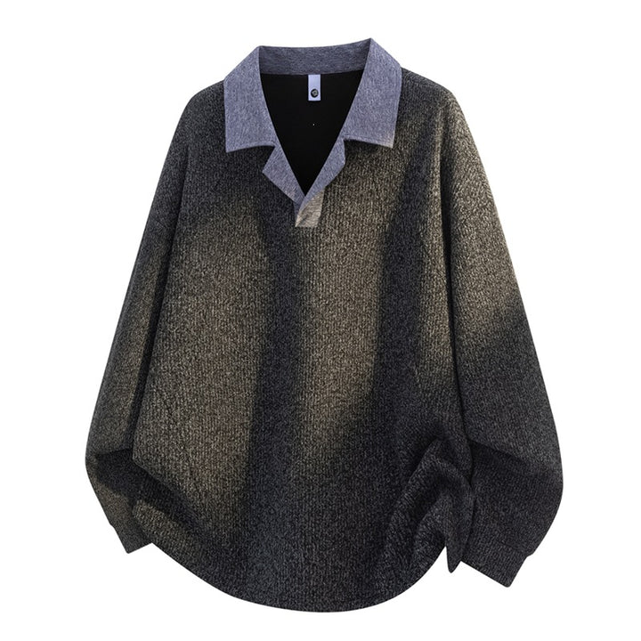 Unisex Oversize Knit Sweater with Contrasting Polo Collar and Half Placket Button Closure Mune Fashion
